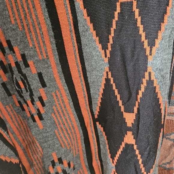 II Sisters Cardigan Sweater WM OS Aztec Geometric Orange Gray Black Open Front - Picture 2 of 4